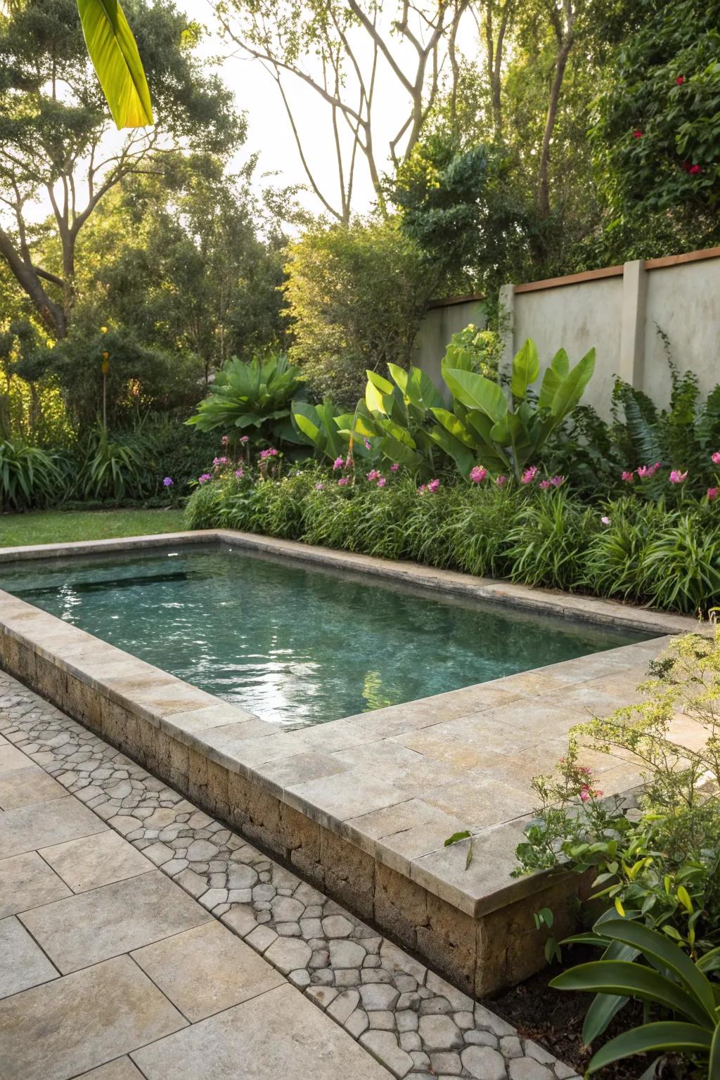 Natural stone-look tiles provide a harmonious, earthy feel.