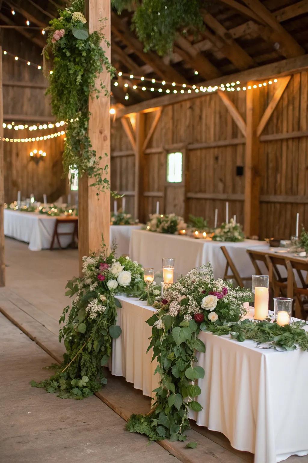 Tables adorned with lush greenery for a fresh look.