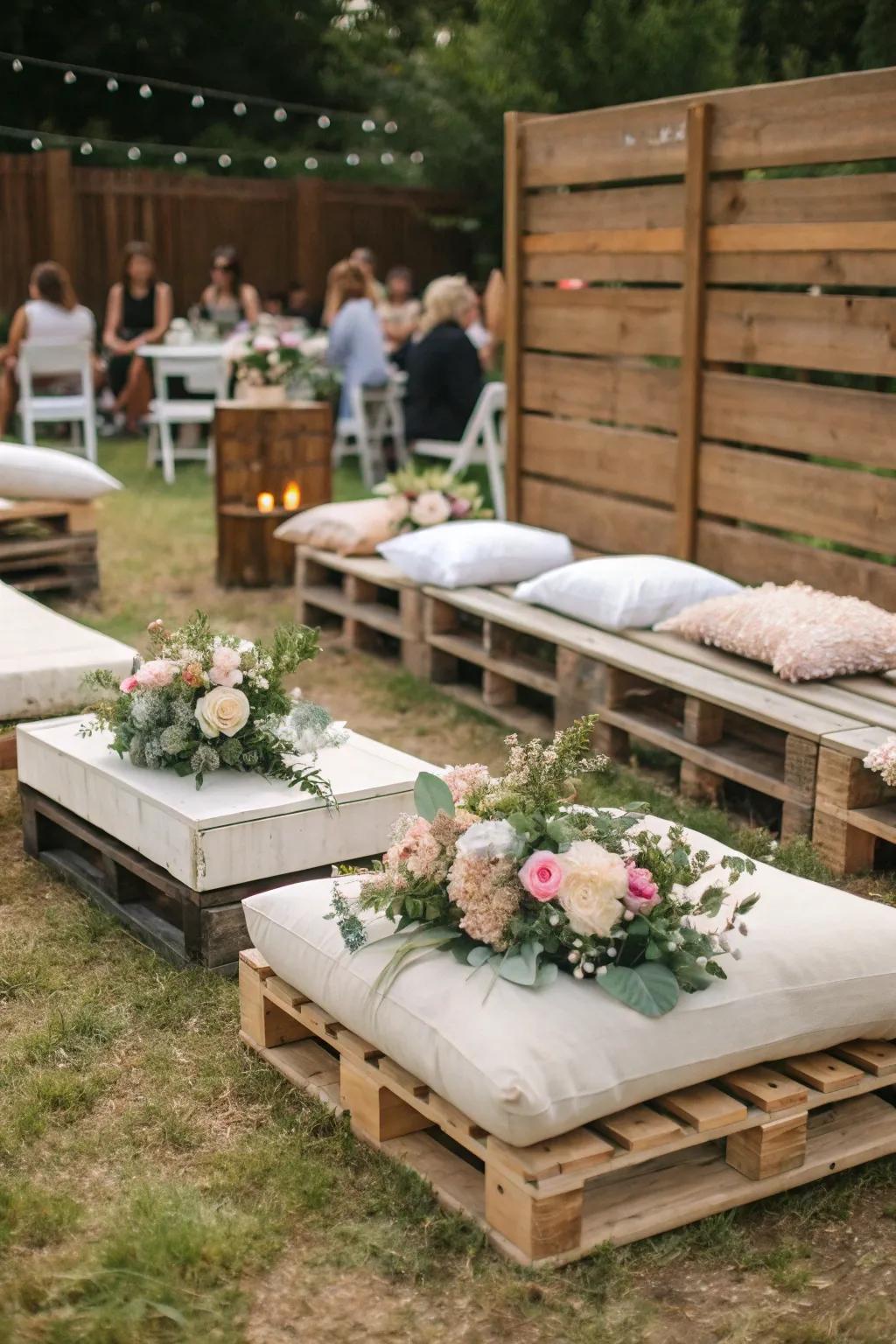DIY pallet benches add a personal touch to a rustic wedding.