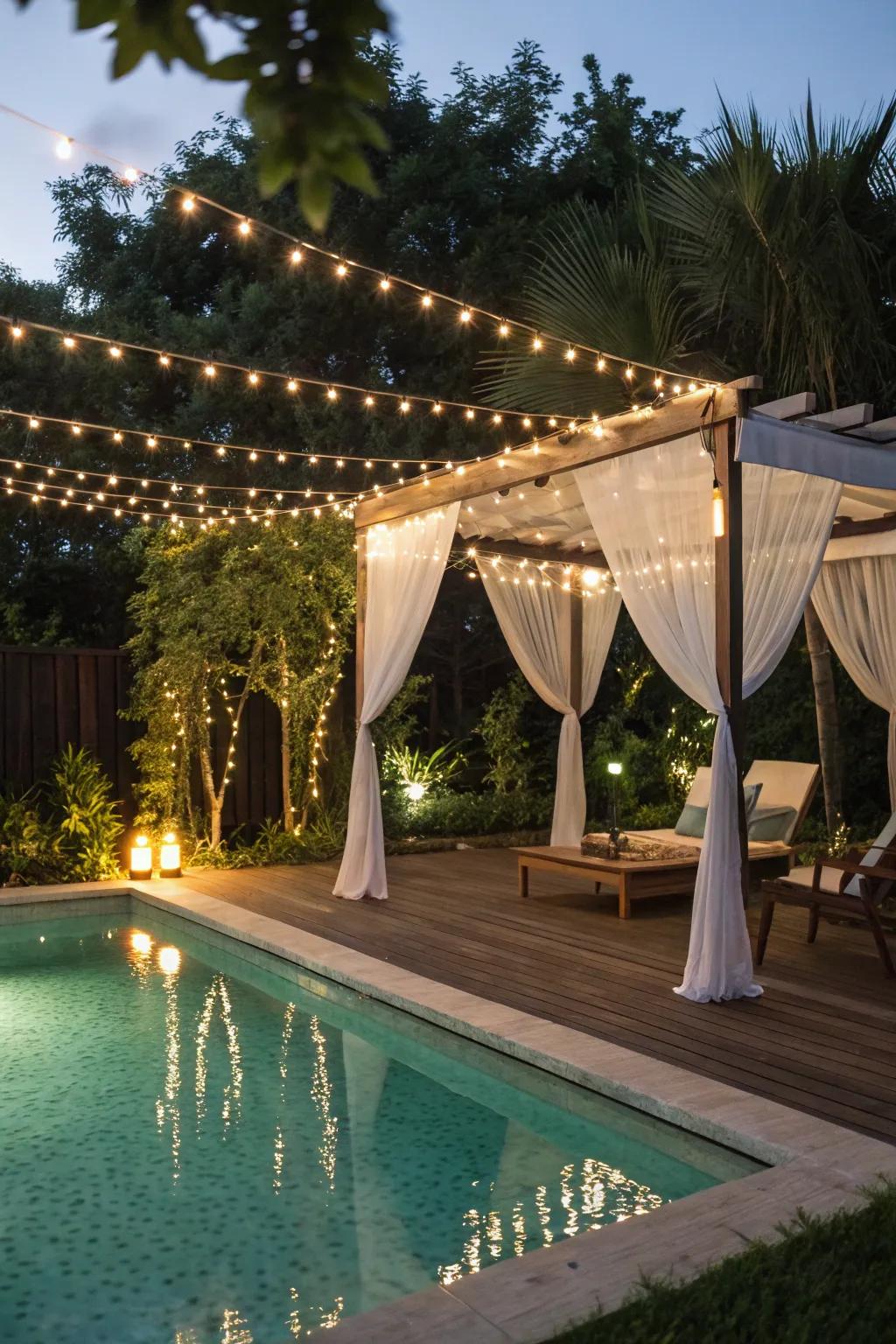 Create a magical ambiance with a string light canopy.