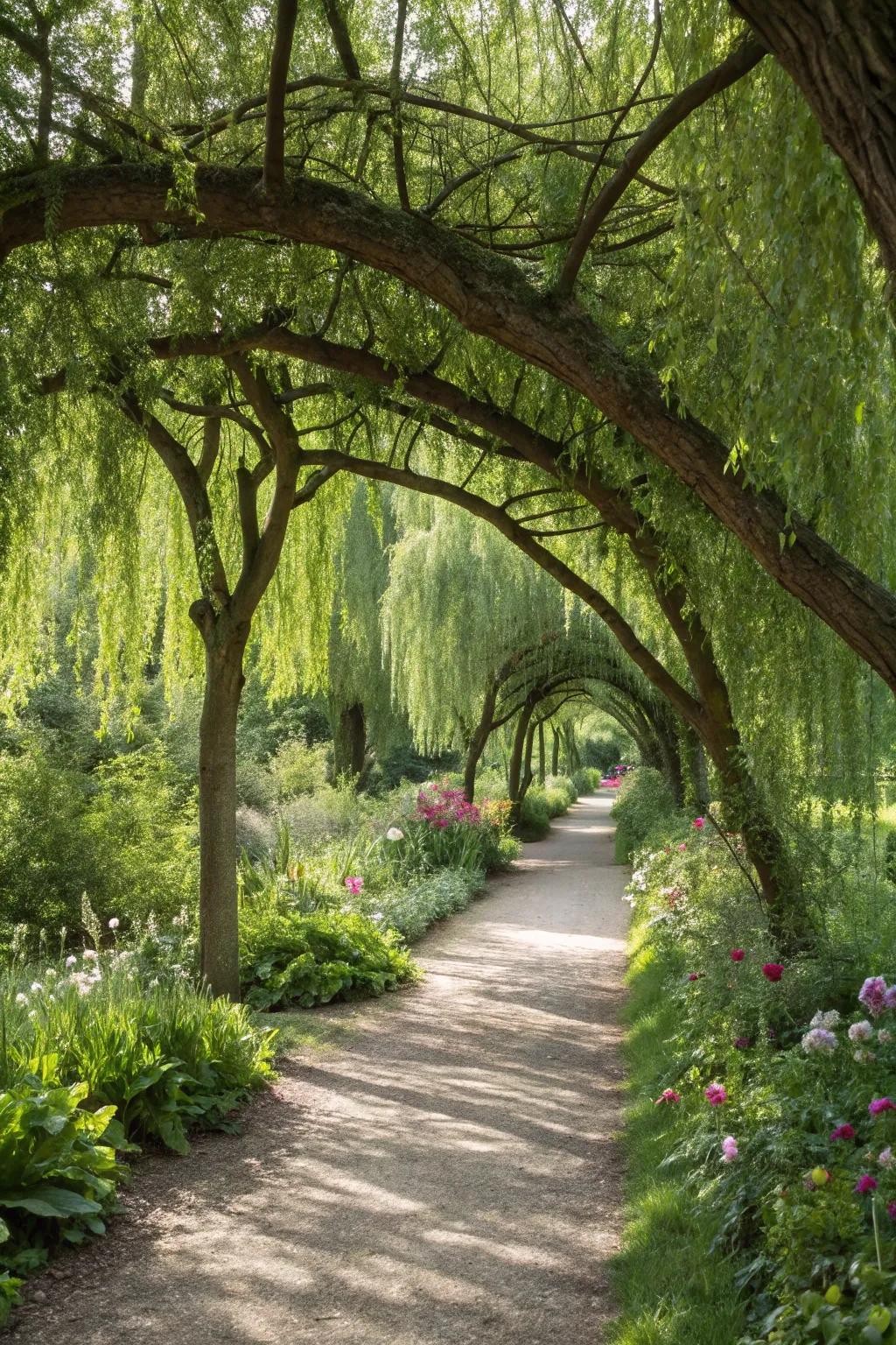 A willow-lined walkway invites you to wander and dream.