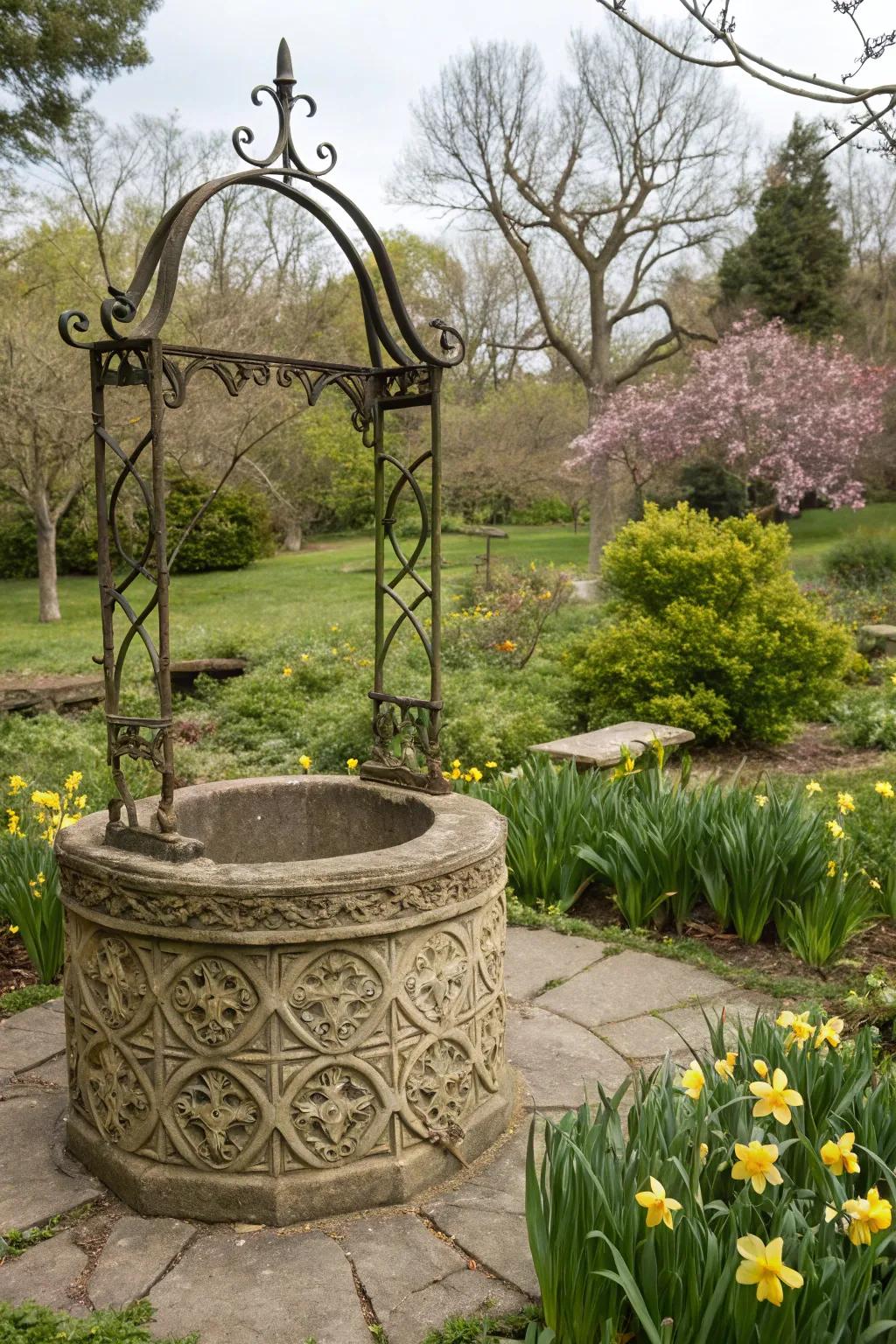 Stone covers elegantly merge with garden landscapes.