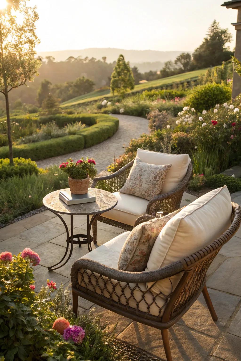 A perfect spot to relax and watch the sunset in your west-facing garden.