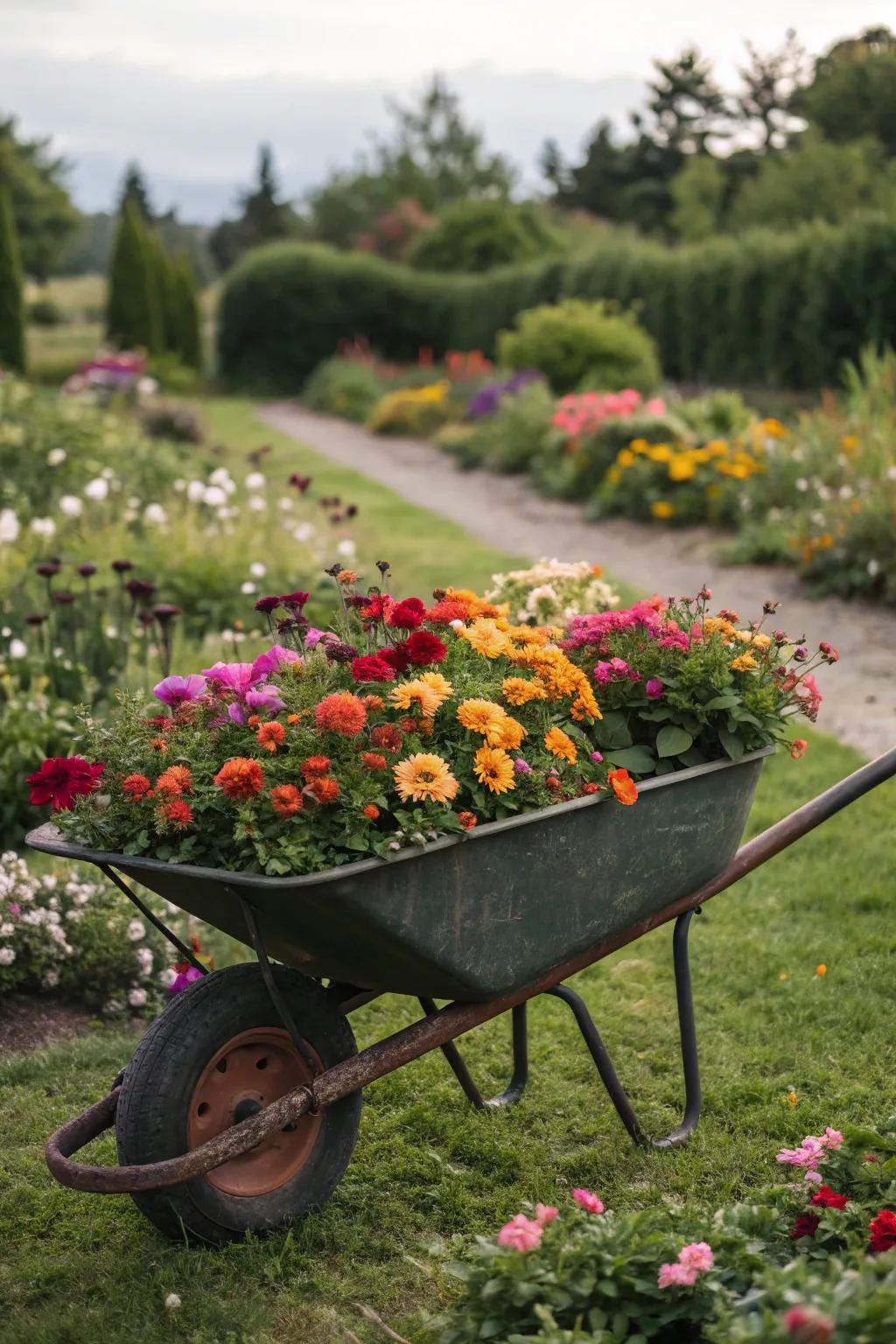 An overflow of blooms creates a lush garden display.