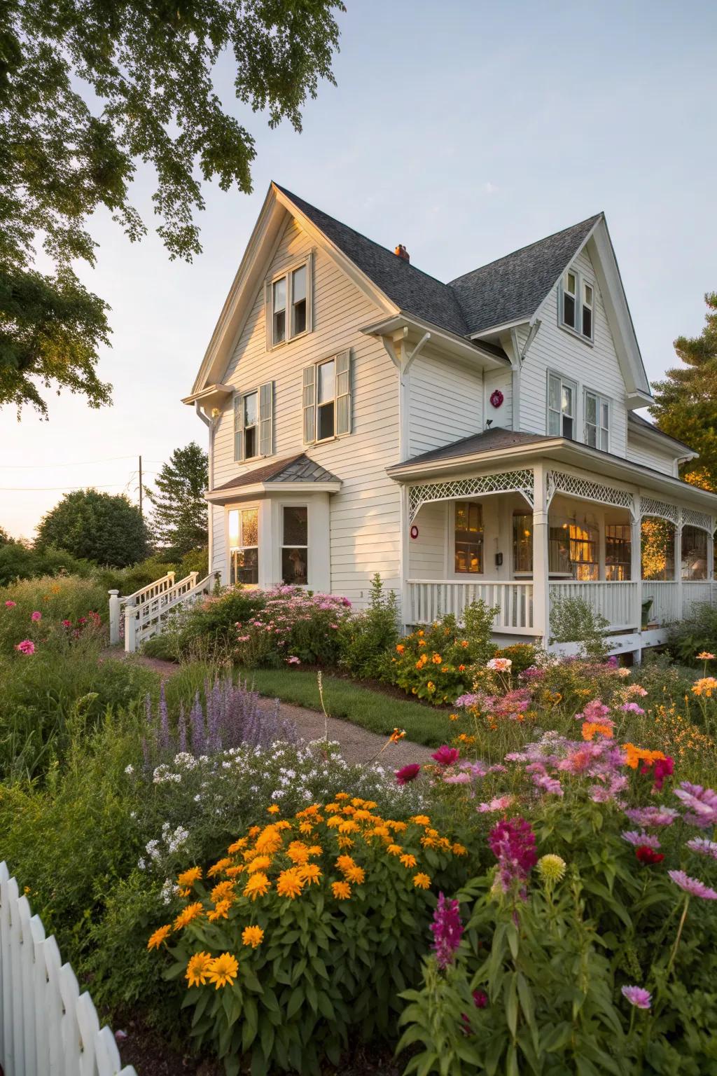 Creamy white paint enhances the cozy charm of this cottage.