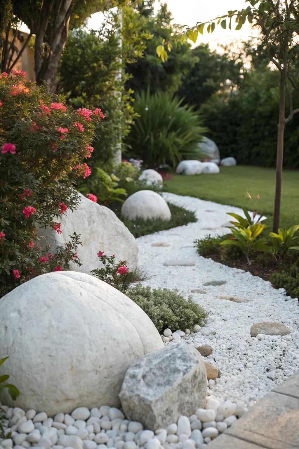 Use large white rocks to create stunning focal points.