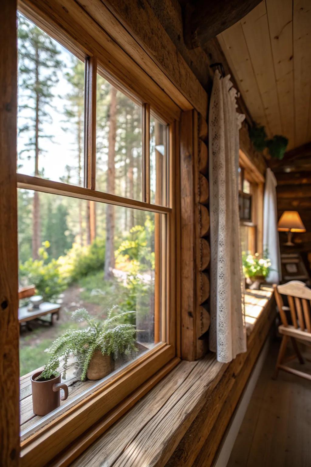 Rustic wood trim offers a natural, inviting feel.