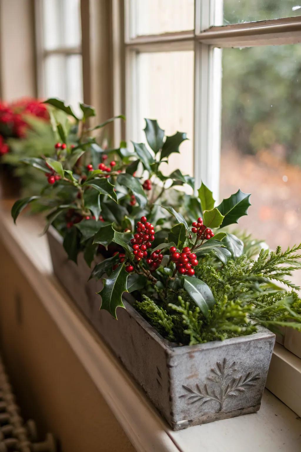 Red berries offer a festive and natural holiday accent.