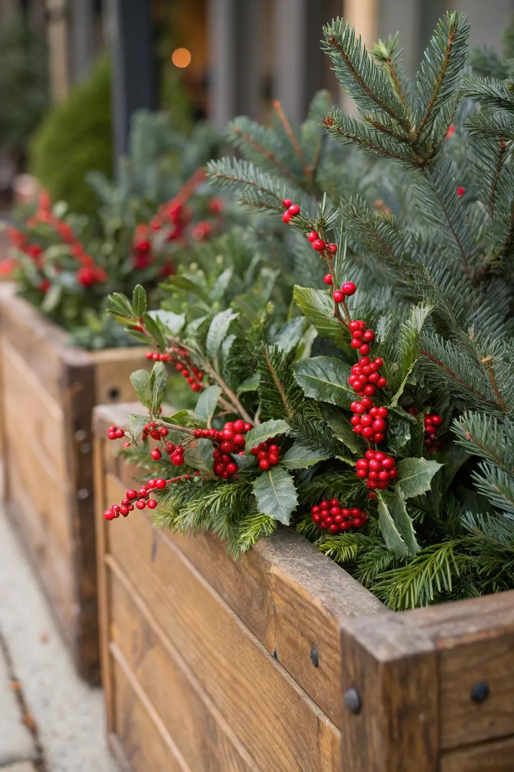 Vivid berries bring a festive touch to winter arrangements.