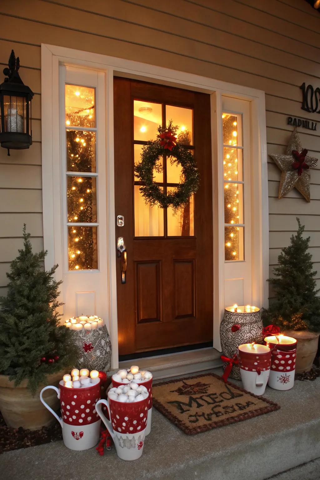 Warm up your entrance with a hot cocoa theme.