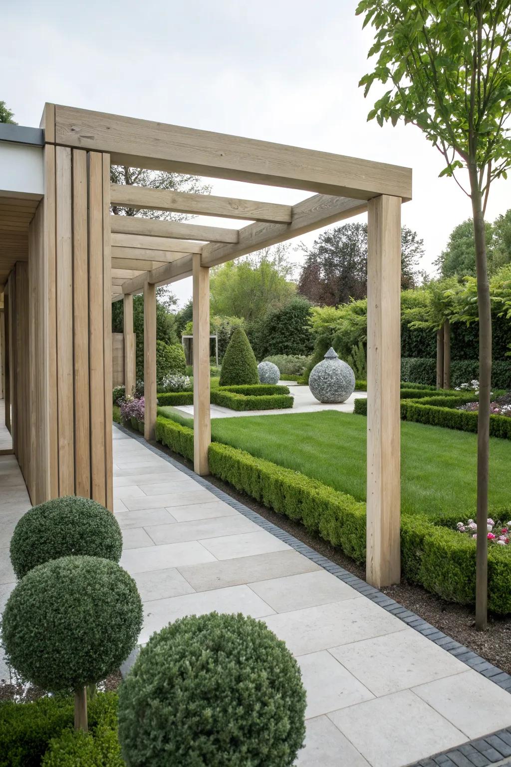 Minimalist wooden arbor with sleek, clean lines.