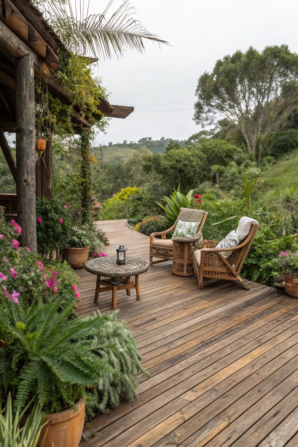 An earthy-toned deck that harmonizes with natural surroundings.
