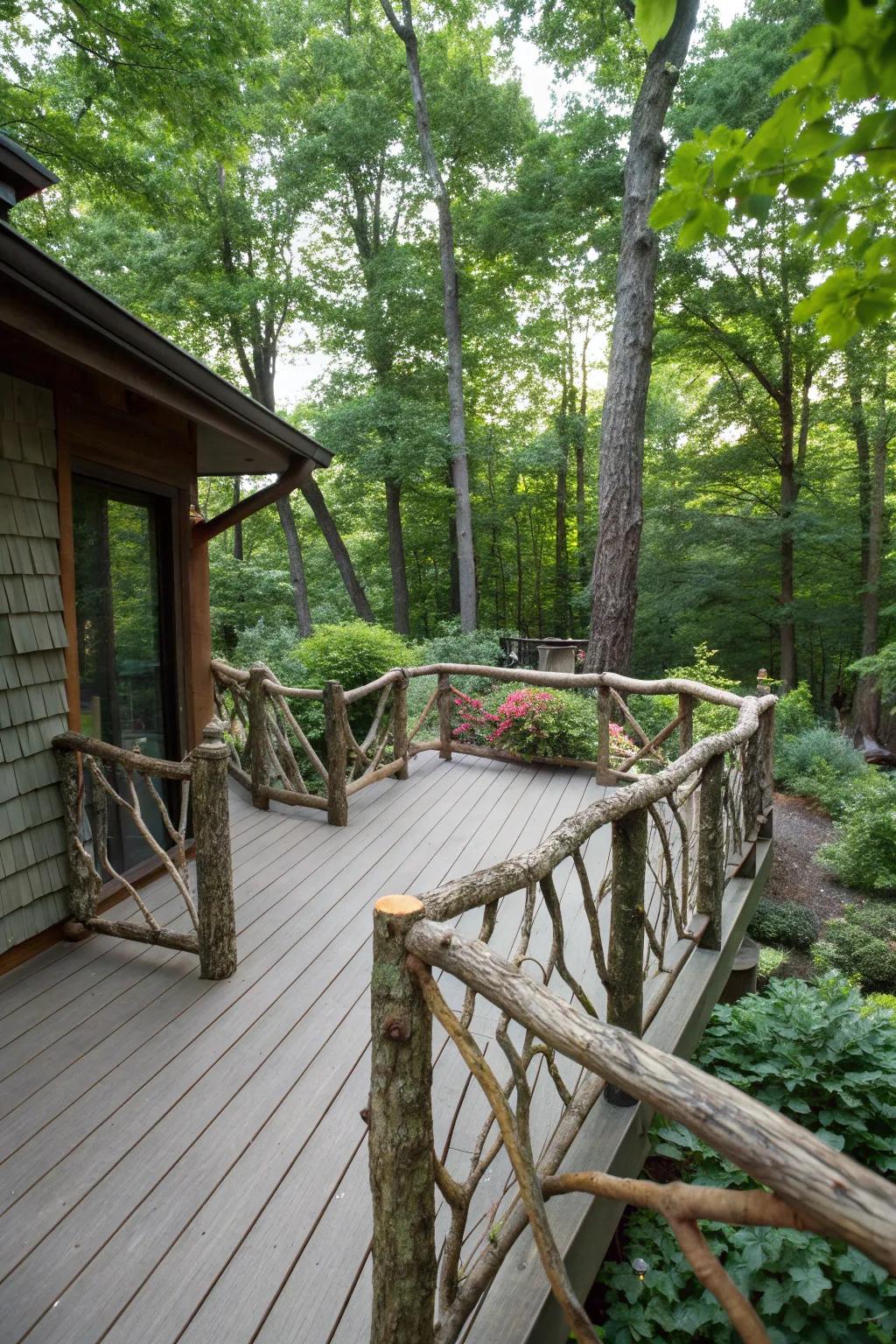 Embrace the rustic charm with nature-inspired branch railings.