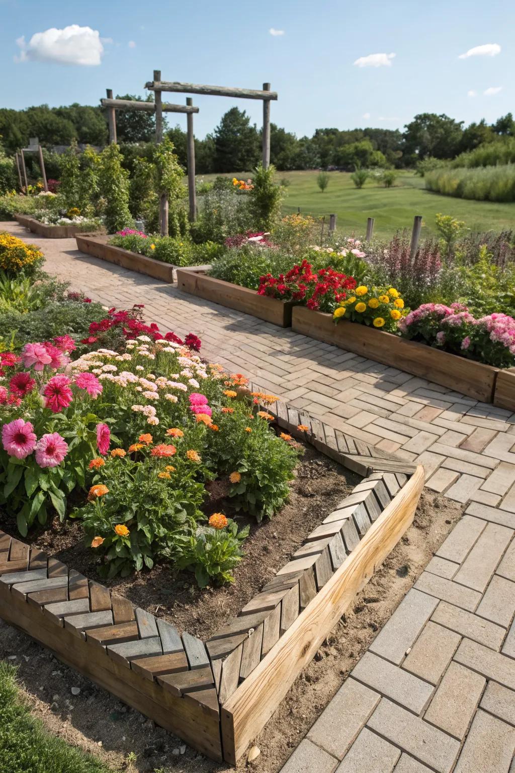 Zigzag patterns add an unexpected twist to traditional garden edging.