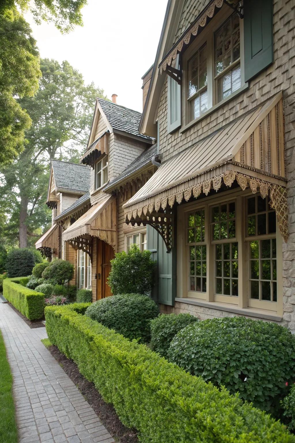 Scalloped-edged awnings add a touch of classic beauty to traditional homes.