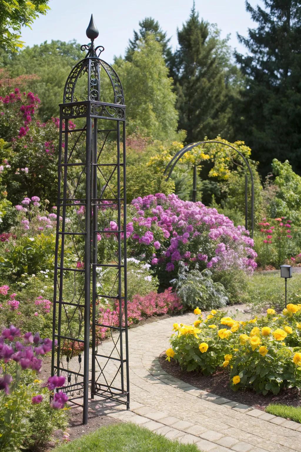 A standalone trellis acts as a captivating focal point in any garden.