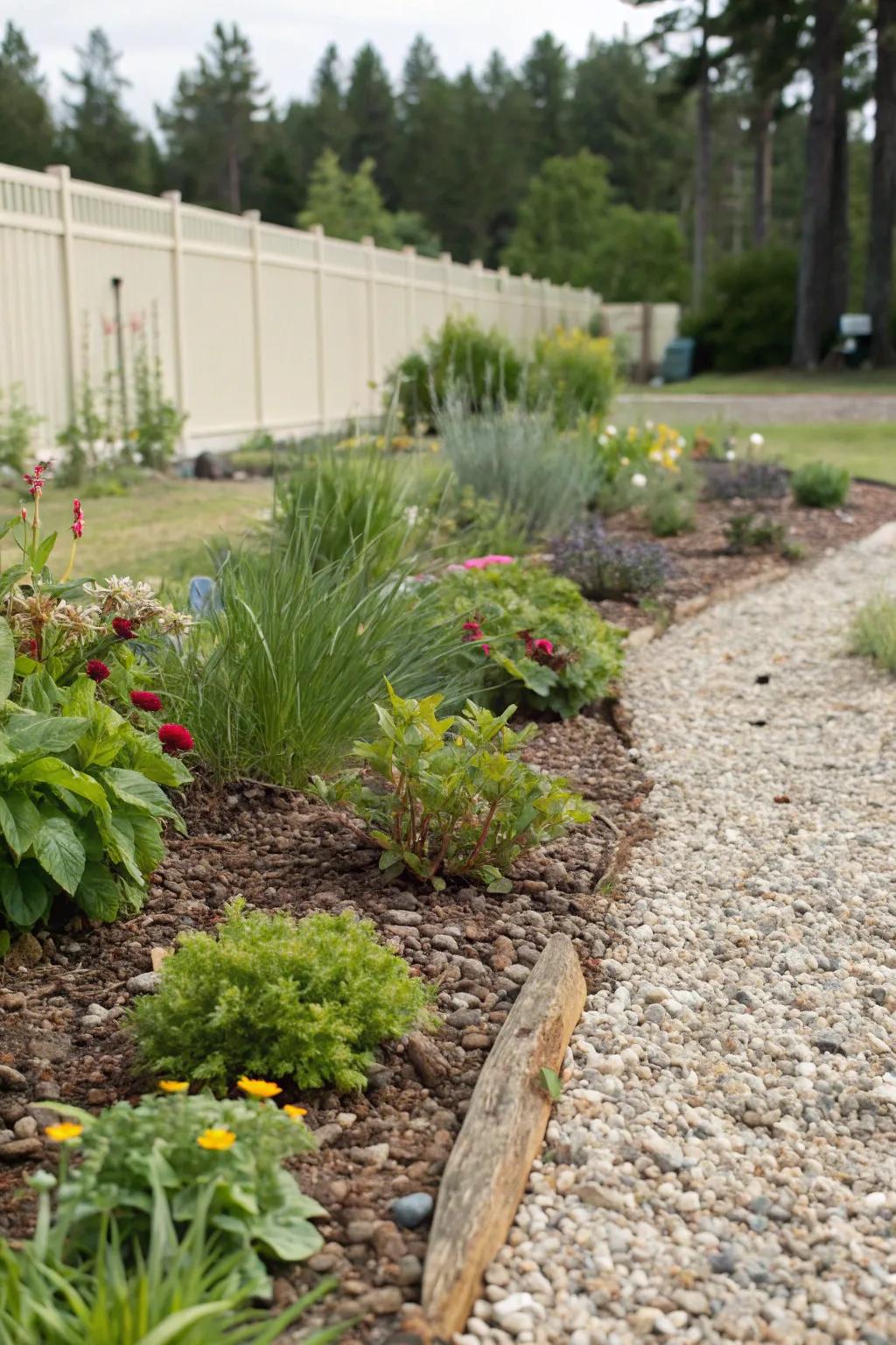Gravel and mulch work wonders in a xeriscape garden.