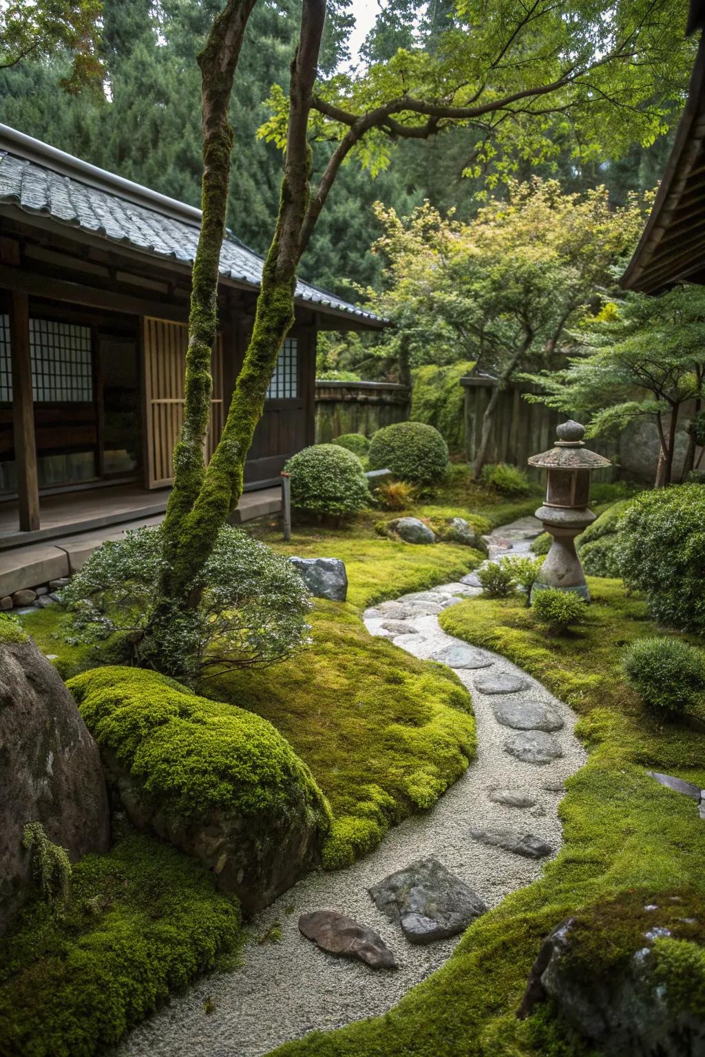 Moss provides a natural, low-maintenance ground cover.