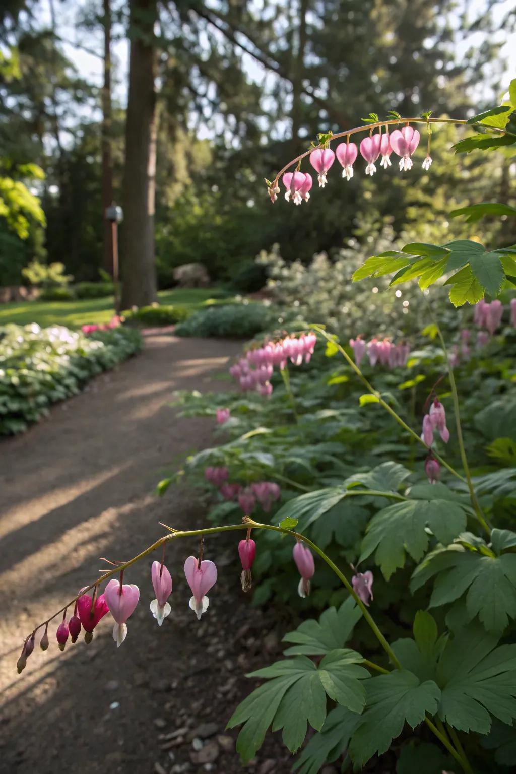 Bleeding hearts bring romance and whimsy to shaded areas.