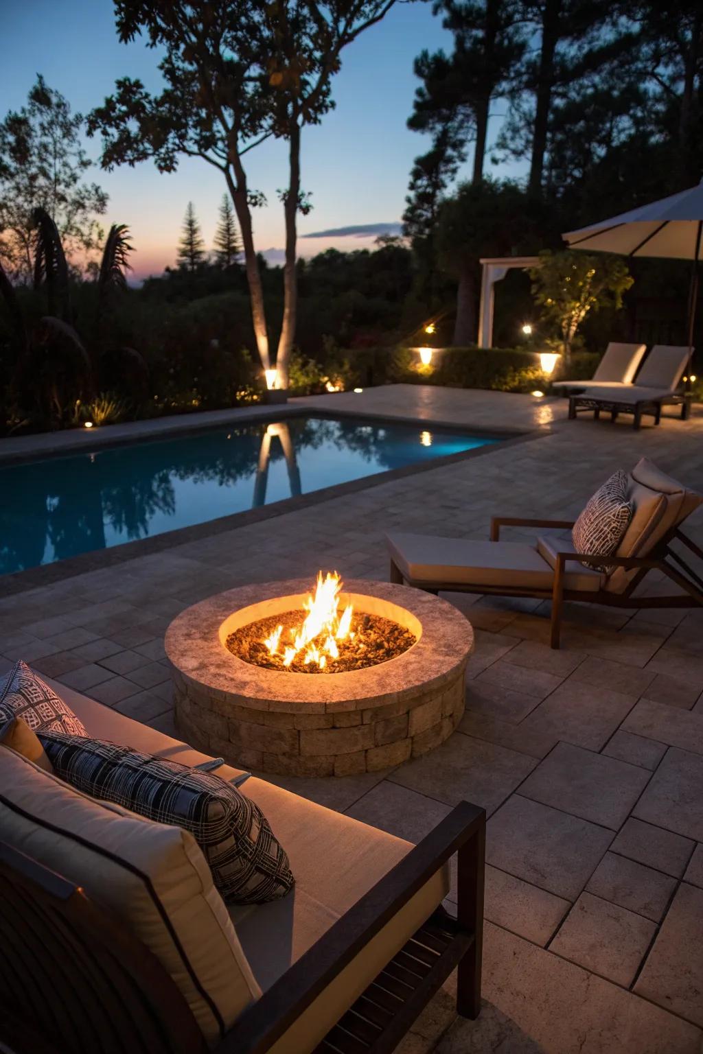 Create a captivating ambiance with fire and water.