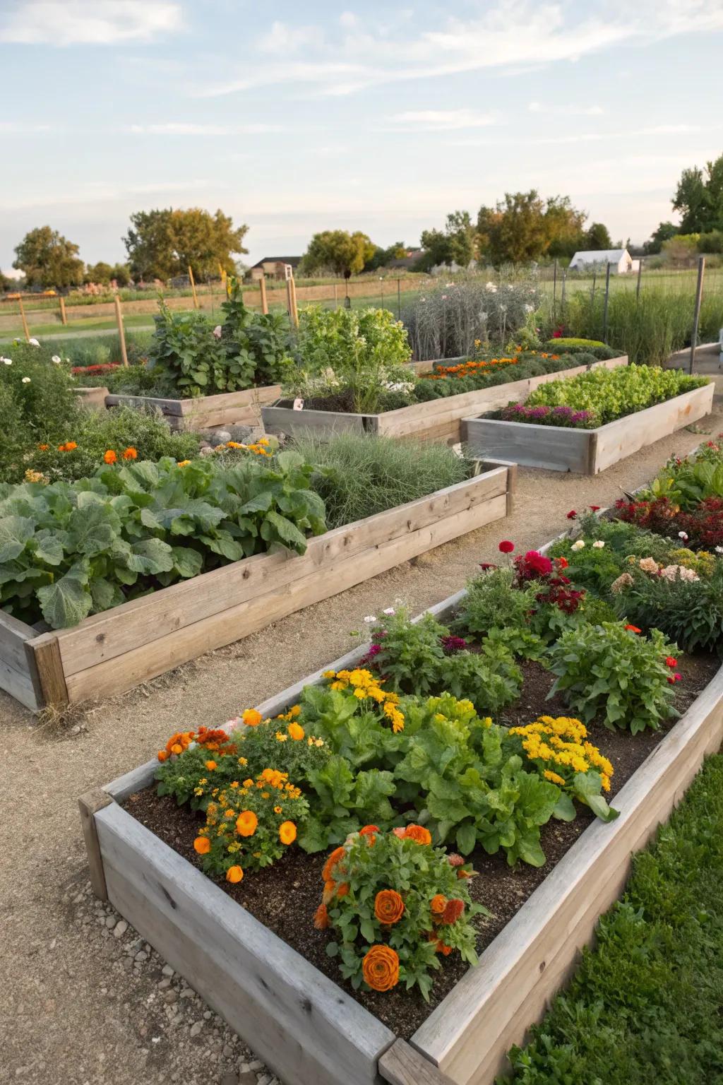 Raised beds for a structured and efficient garden.