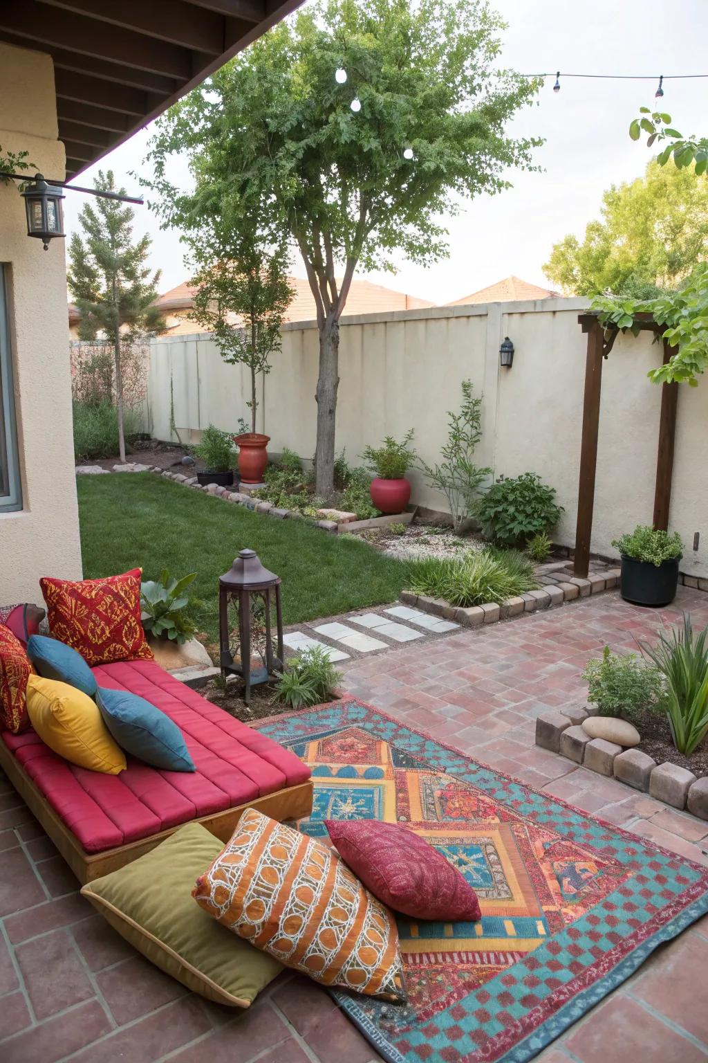 Outdoor rugs add color and define your patio space.