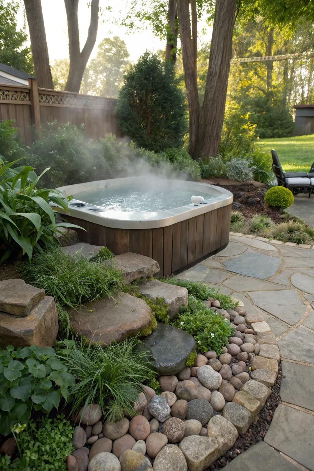 Enhance your hot tub with a natural stone surround.