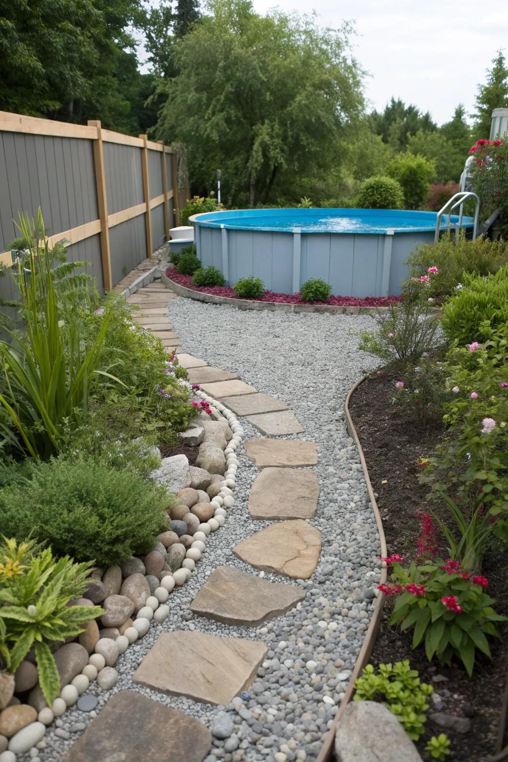 Gravel paths are both economical and charming.