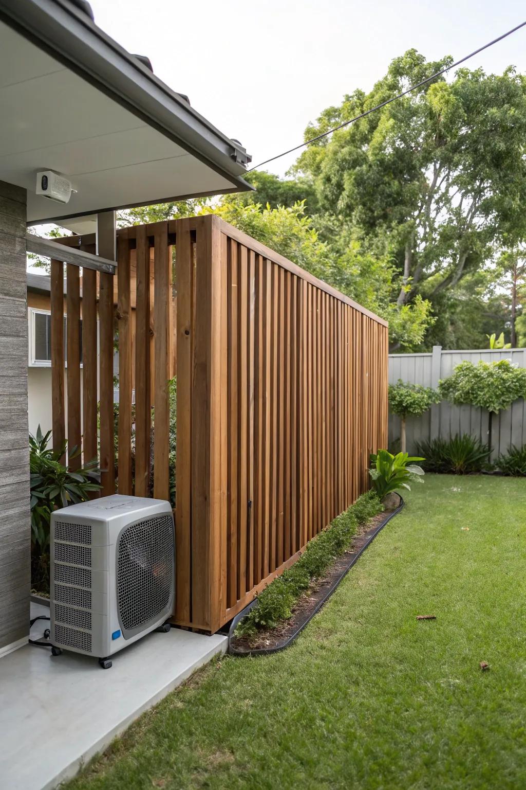 A privacy screen offers seclusion while hiding the AC unit.