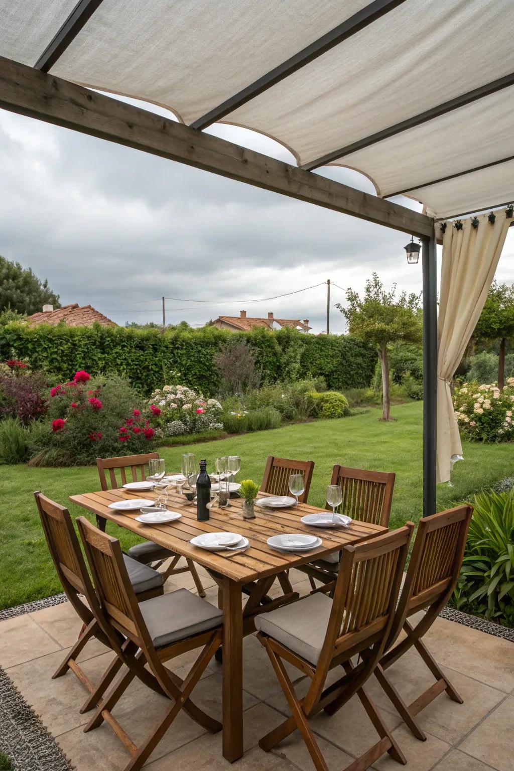 Create an inviting space for guests to enjoy meals outdoors.