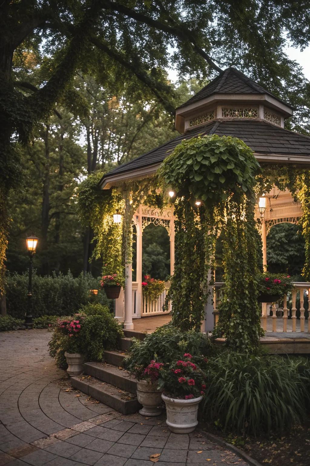 Cascading vines transform your gazebo into a magical retreat.