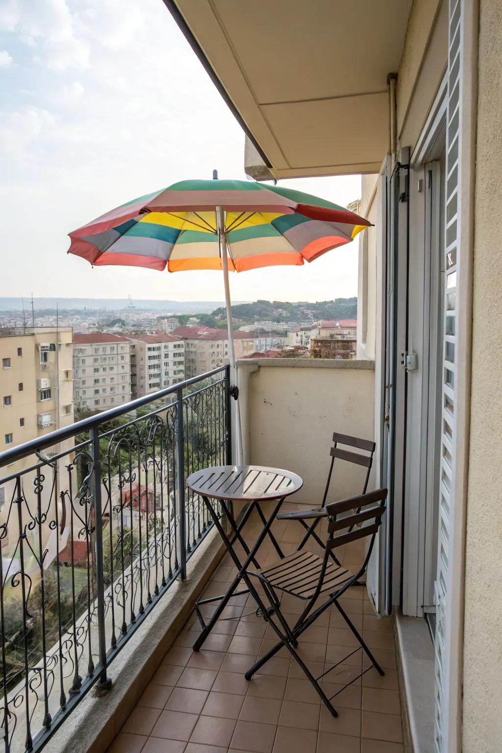 Umbrellas are a versatile and stylish shade solution for balconies.