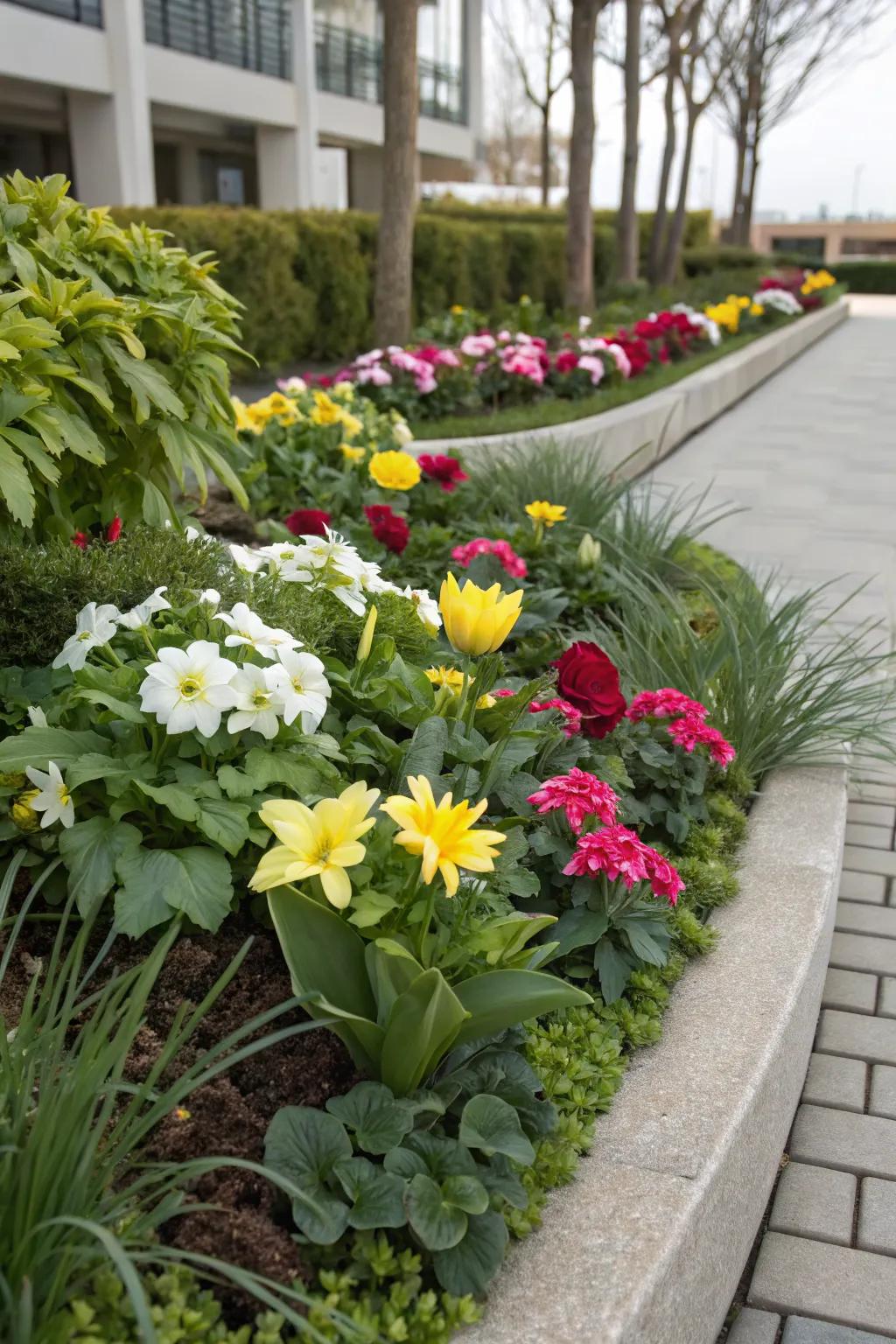 A harmonious blend of artificial greens and blooms for a natural look.