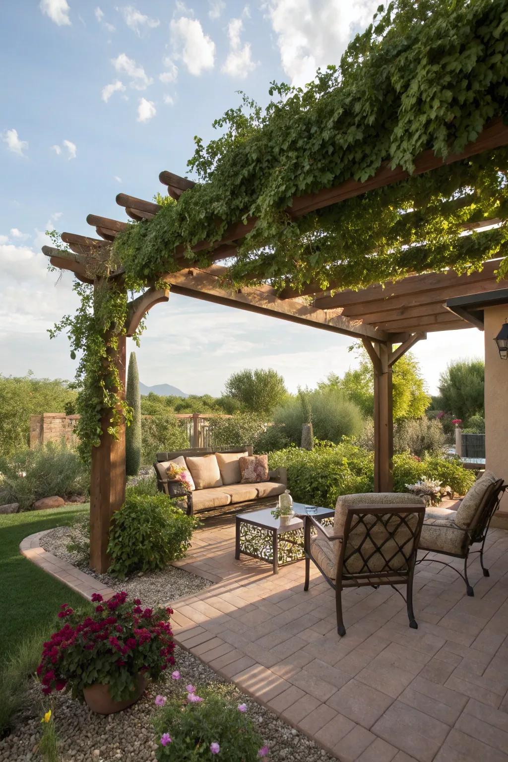 Enjoy the outdoors comfortably with a shaded pergola.