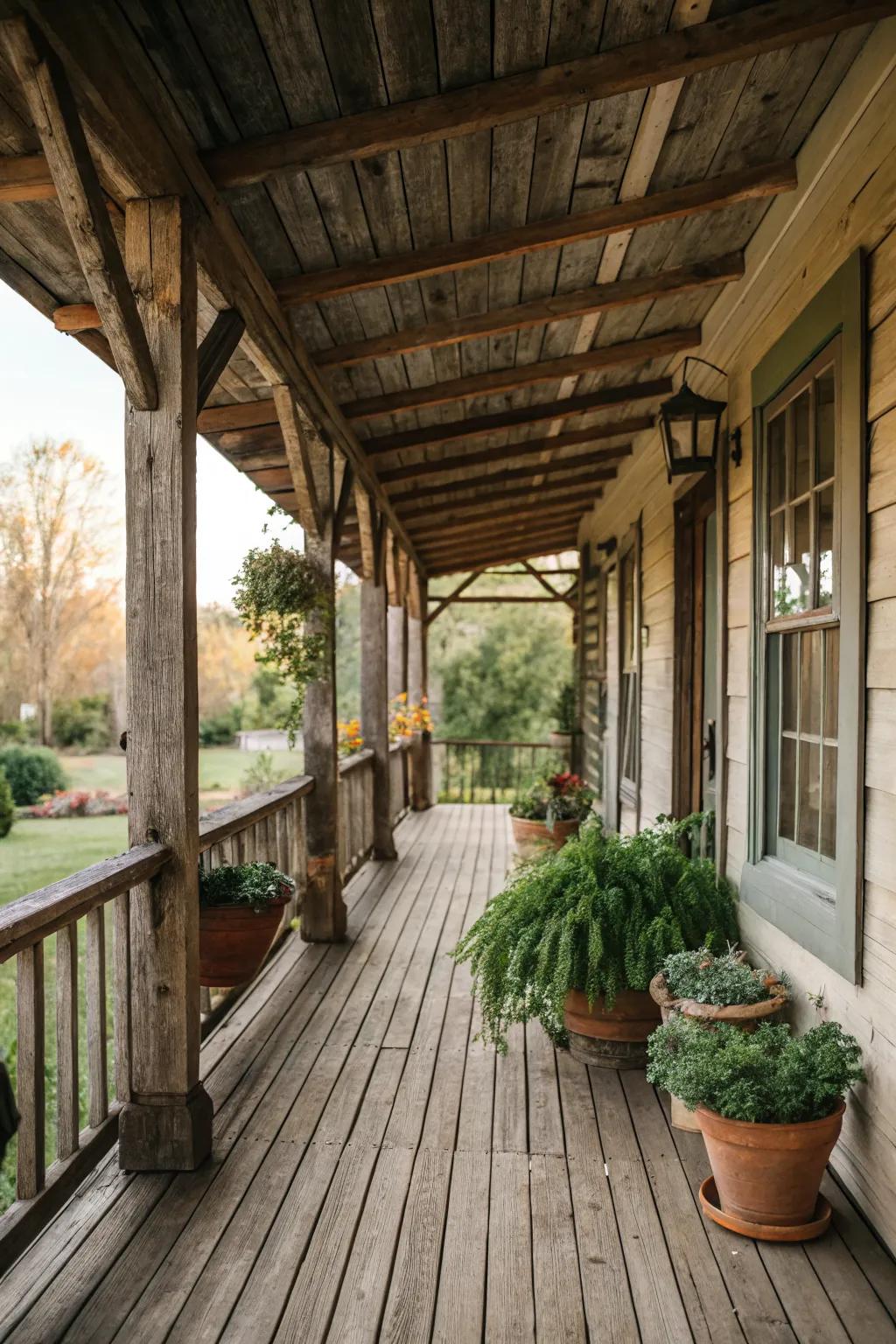 Add warmth and charm to your porch with wooden accents.