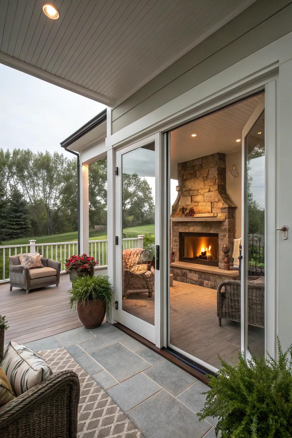 Seamless transition from indoors to outdoors with glass doors.