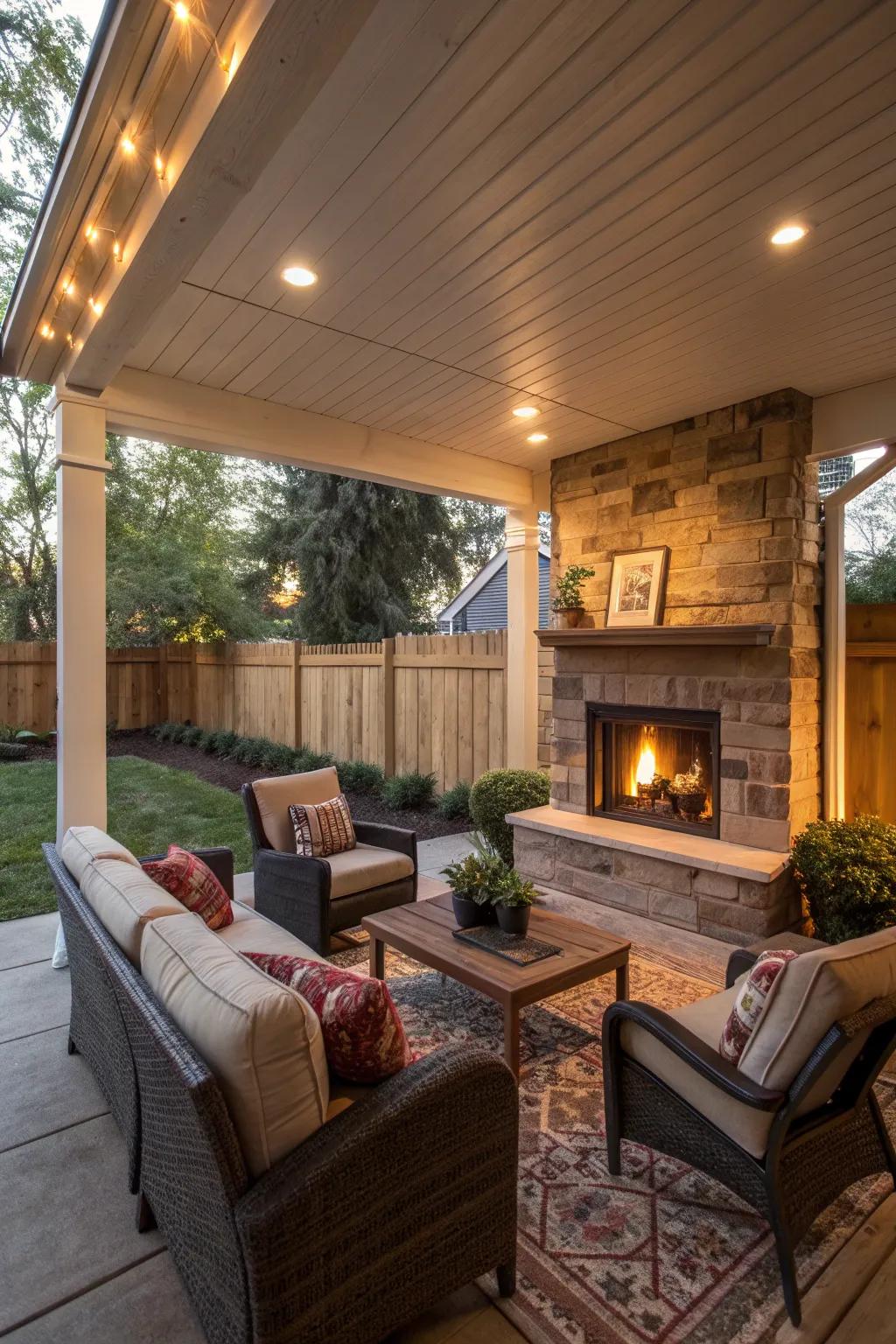 Stay warm and cozy with a fireplace or fire pit on your back porch.