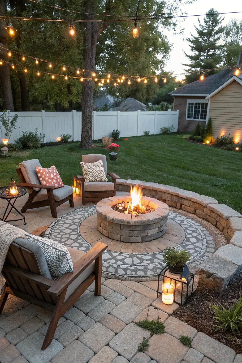 An enchanting fire pit creates a warm and inviting backyard corner.