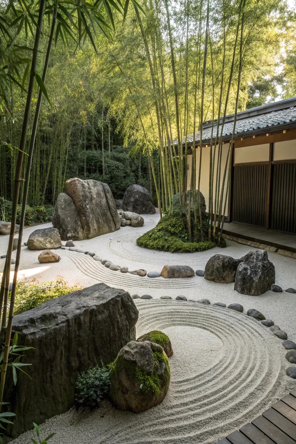 Japanese-inspired rock gardens offer a meditative escape.