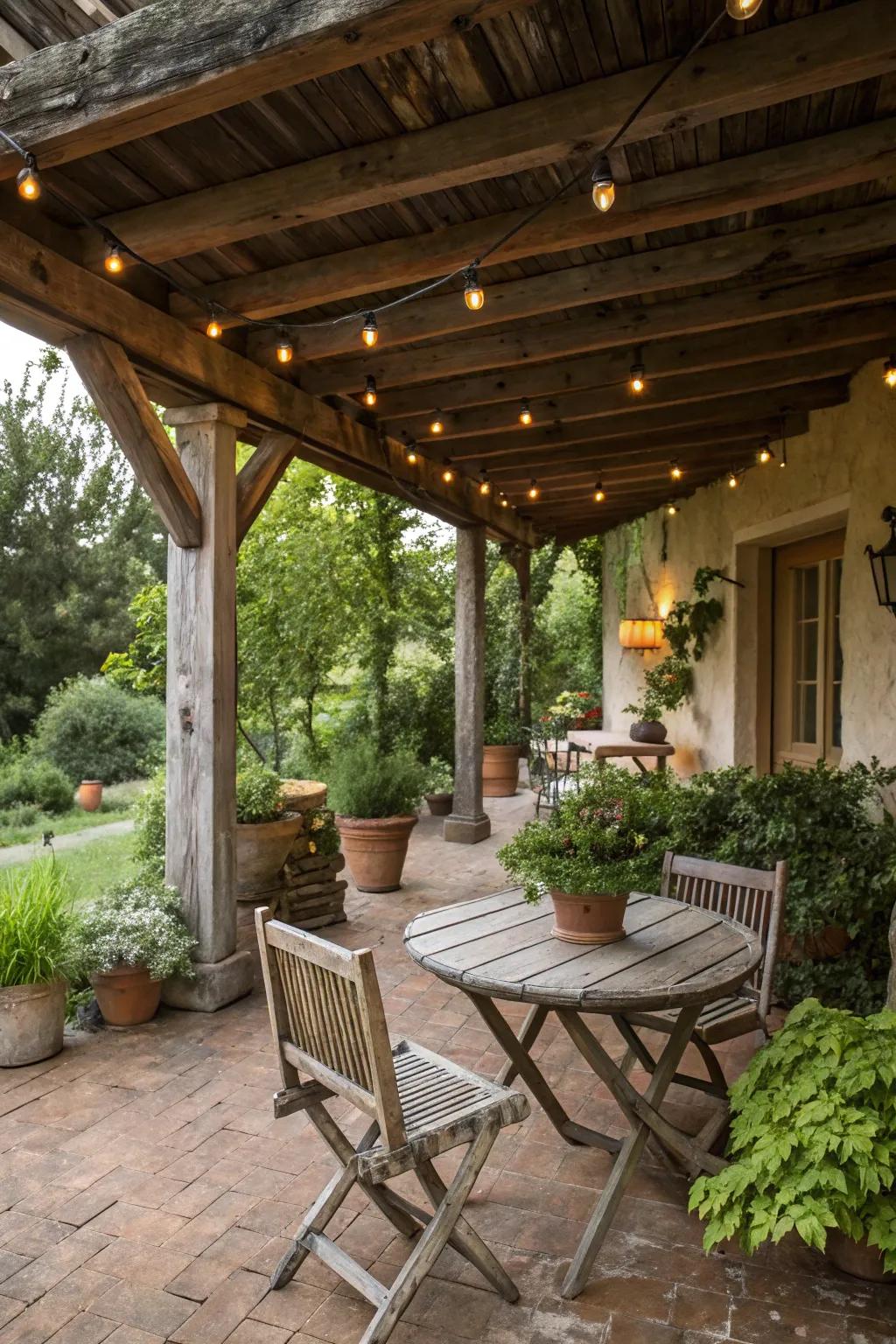 A rustic covered patio is both charming and functional.