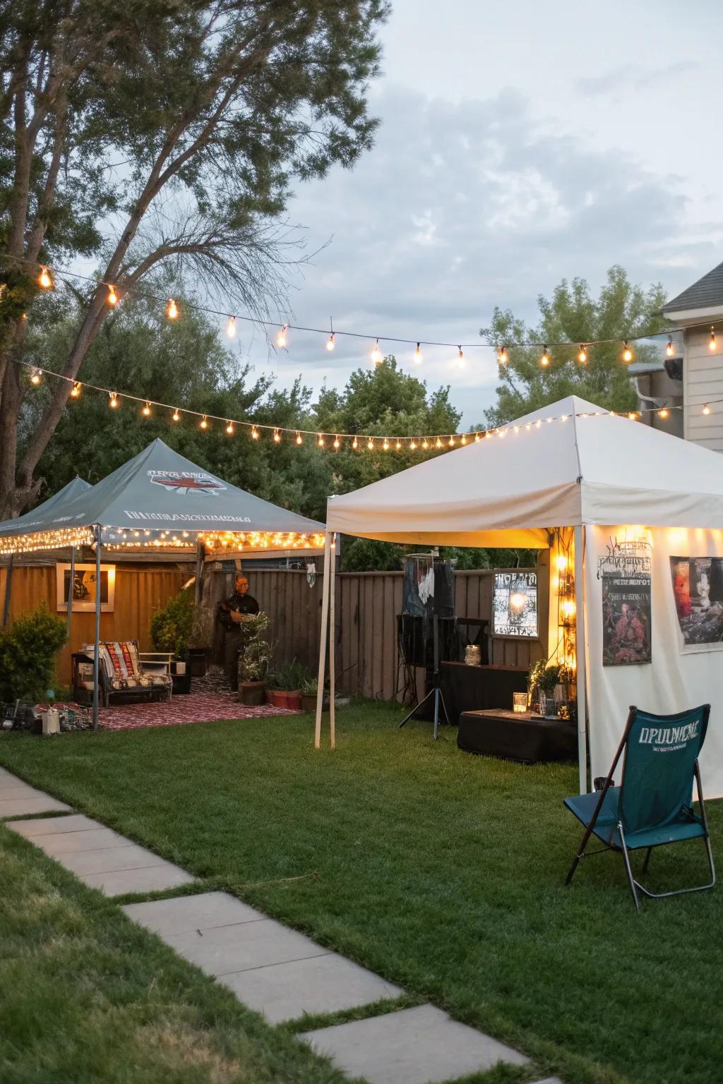 Tents and canopies create intimate spaces within your backyard concert.