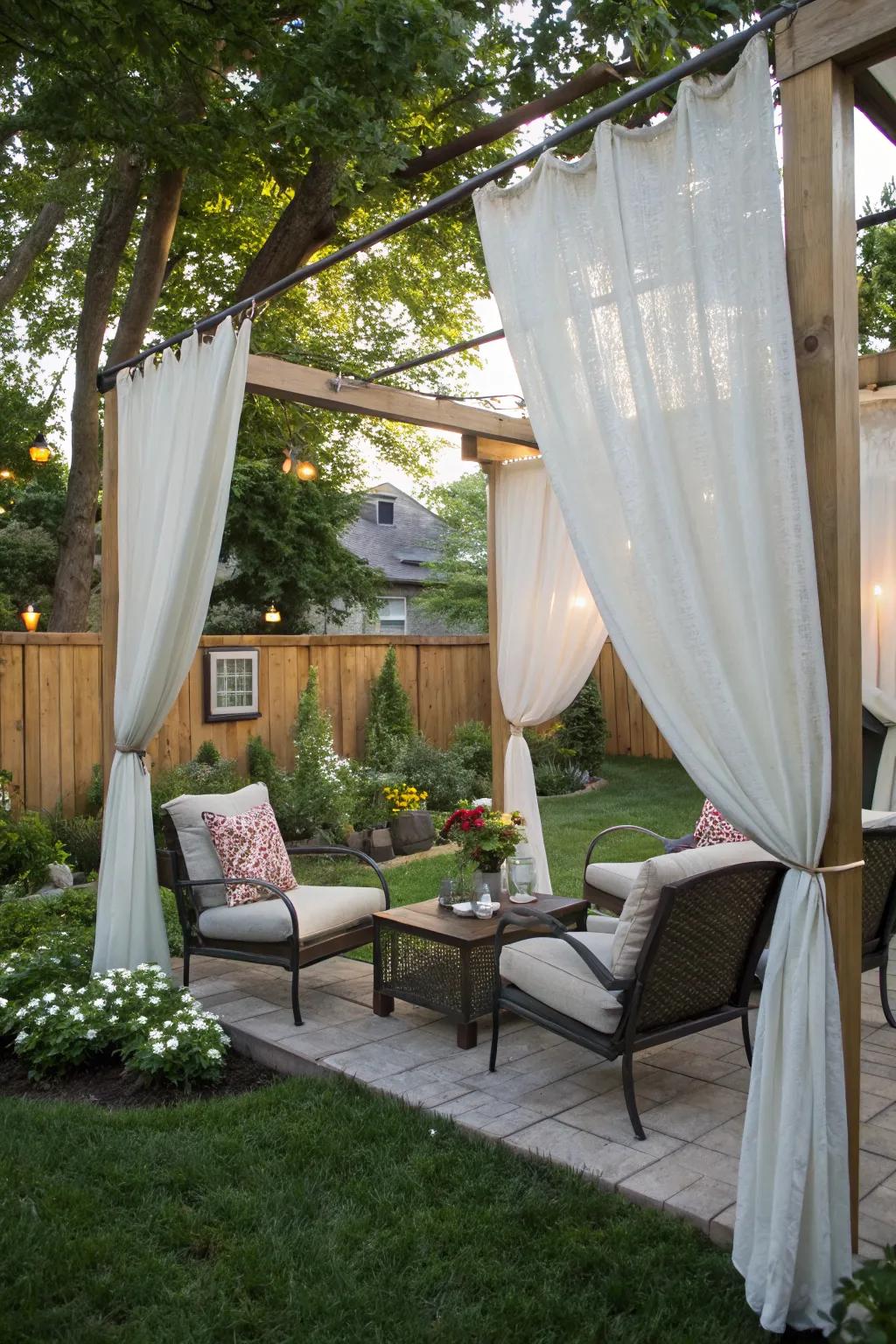 Get creative with DIY floating curtains for a personal touch.