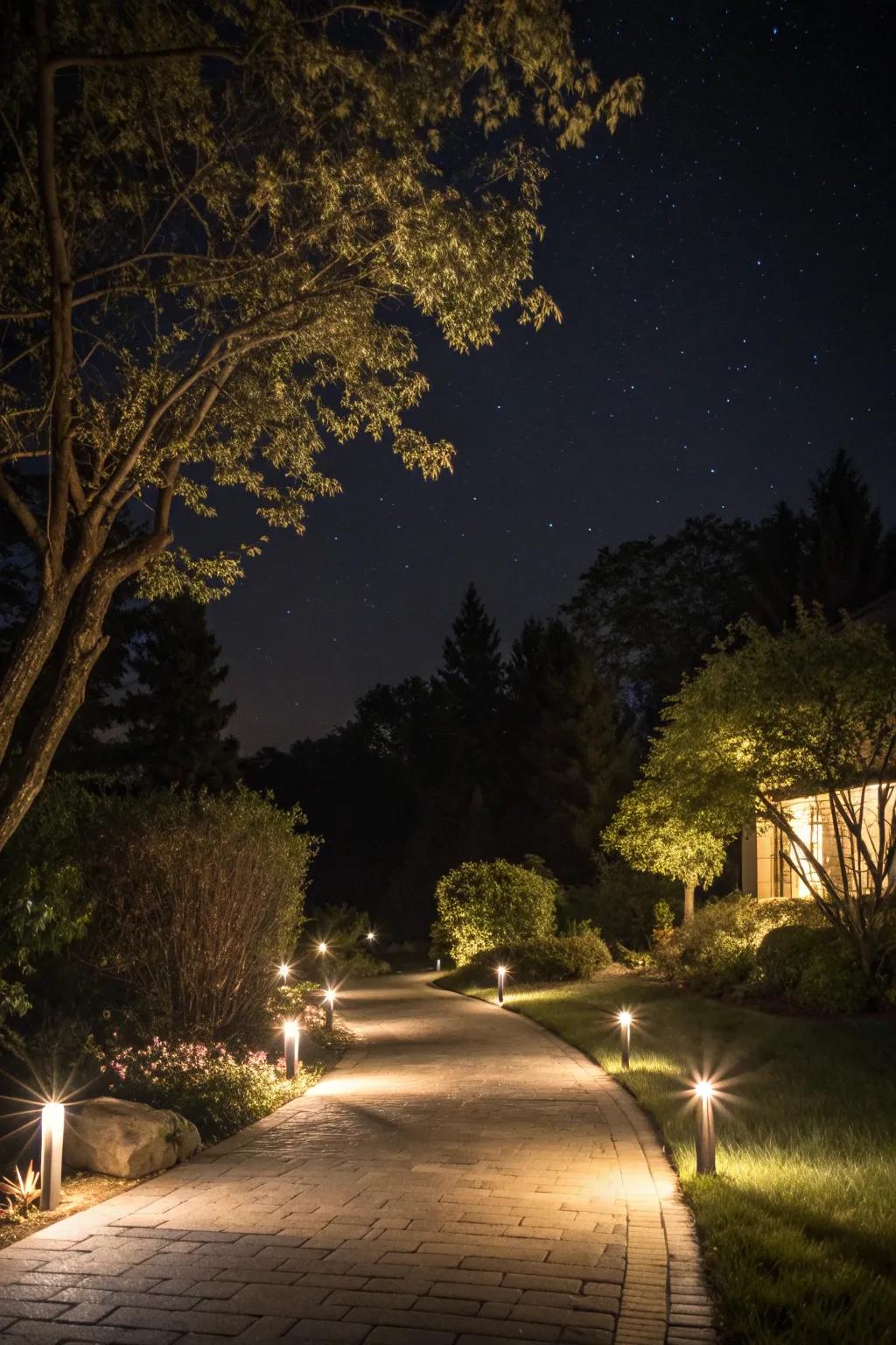 Lighting transforms driveways into stunning nighttime features.