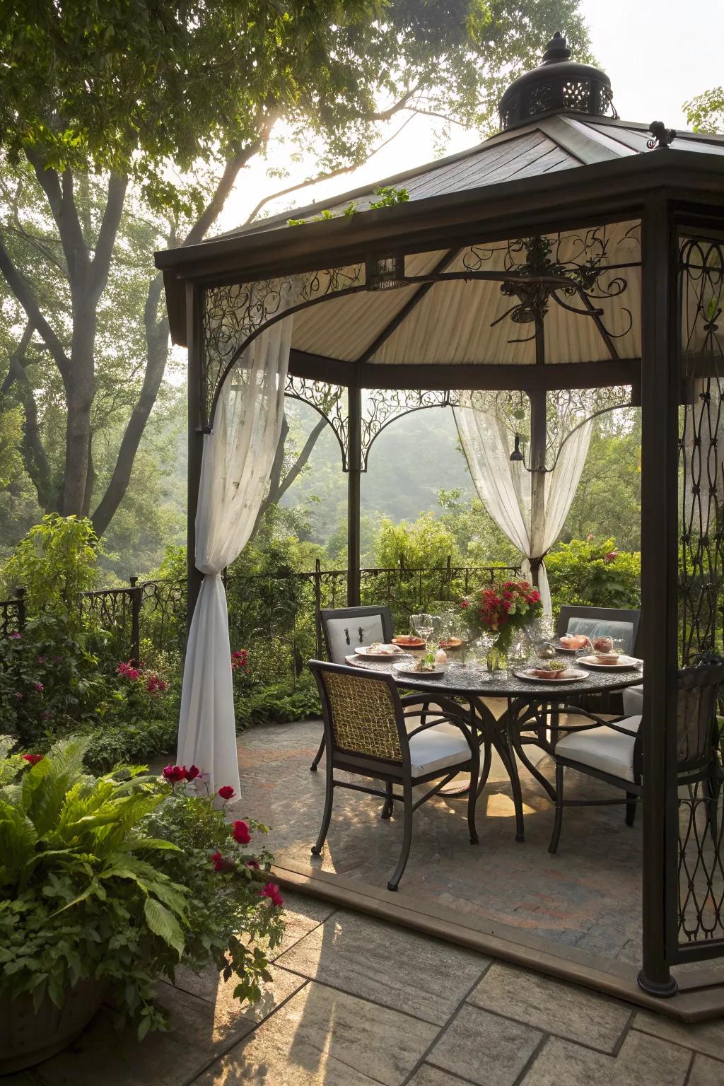 Dine al fresco with a screened-in gazebo.