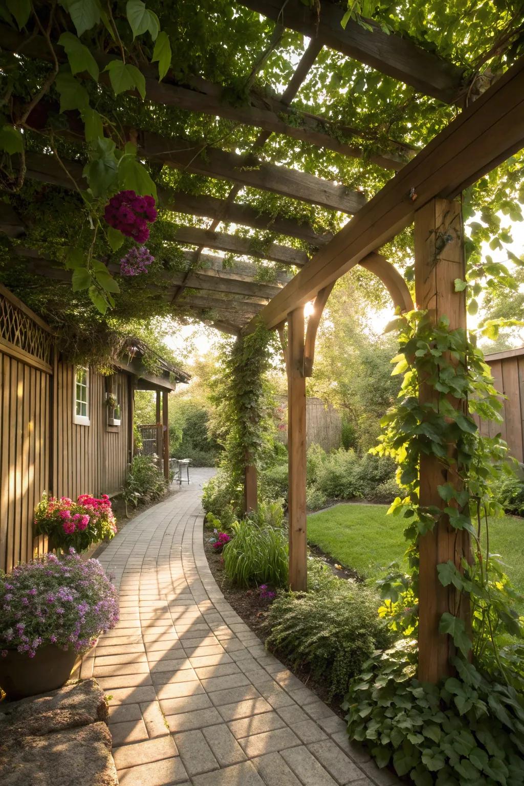A pergola provides shade and a touch of elegance to your outdoor space.