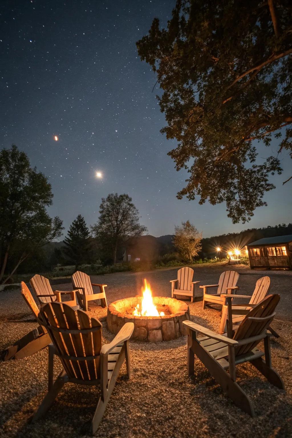 Adirondack chairs add timeless comfort to any fire pit setting.