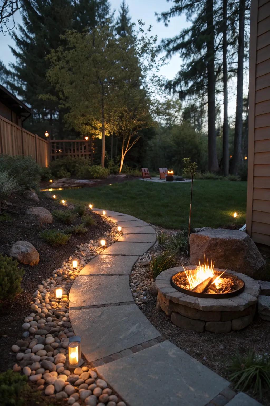 Pathway lighting ensures safe and stylish access to your fire pit.