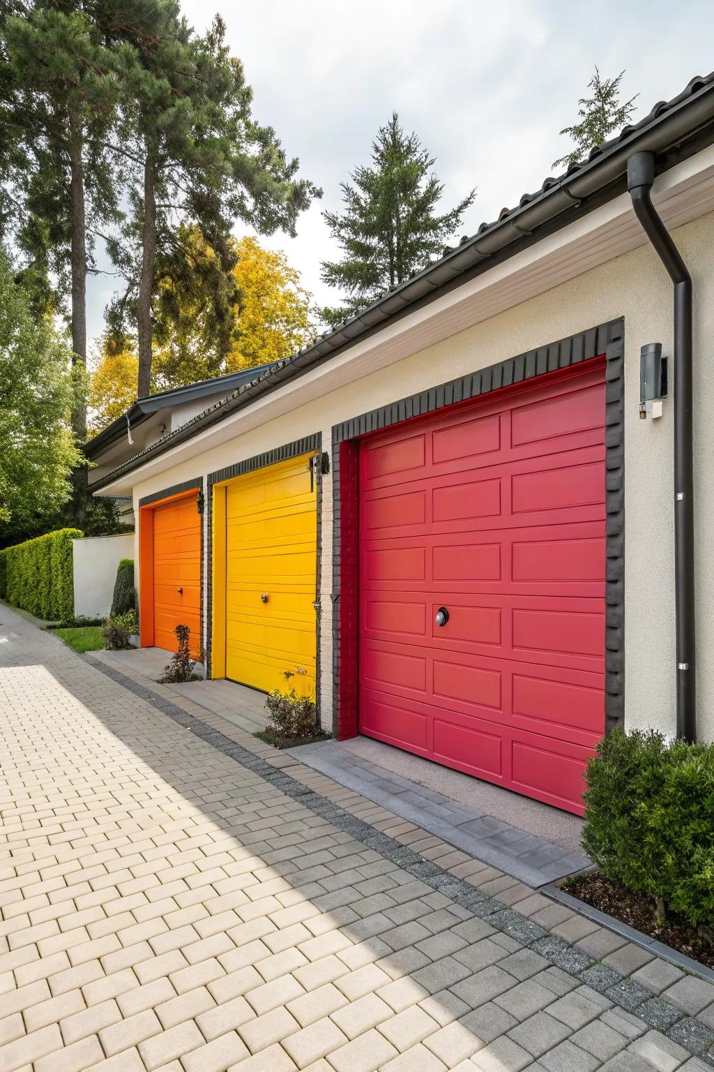 Bold garage doors adding a splash of color and style.