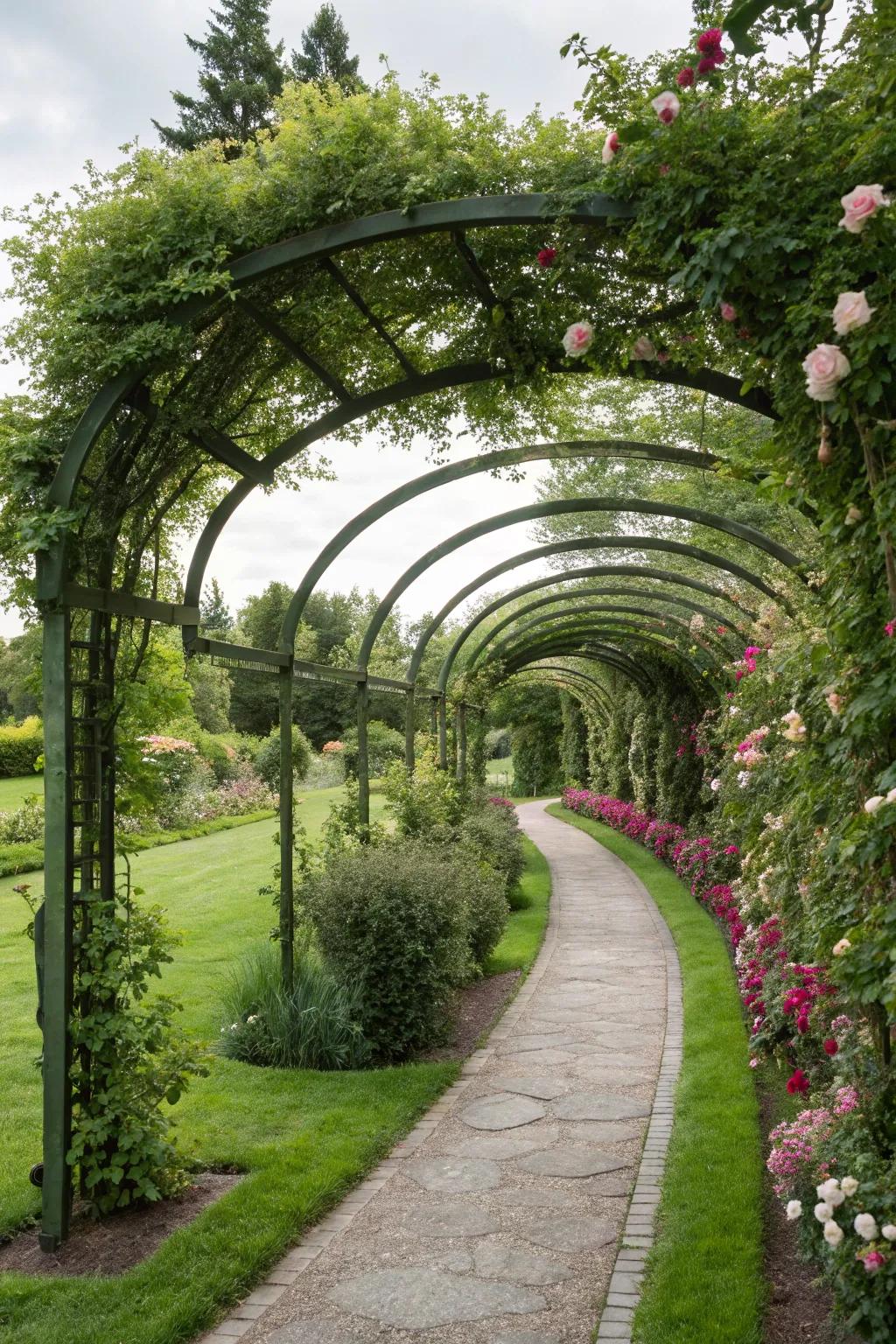 Multi-arch pathways create an eye-catching garden feature.