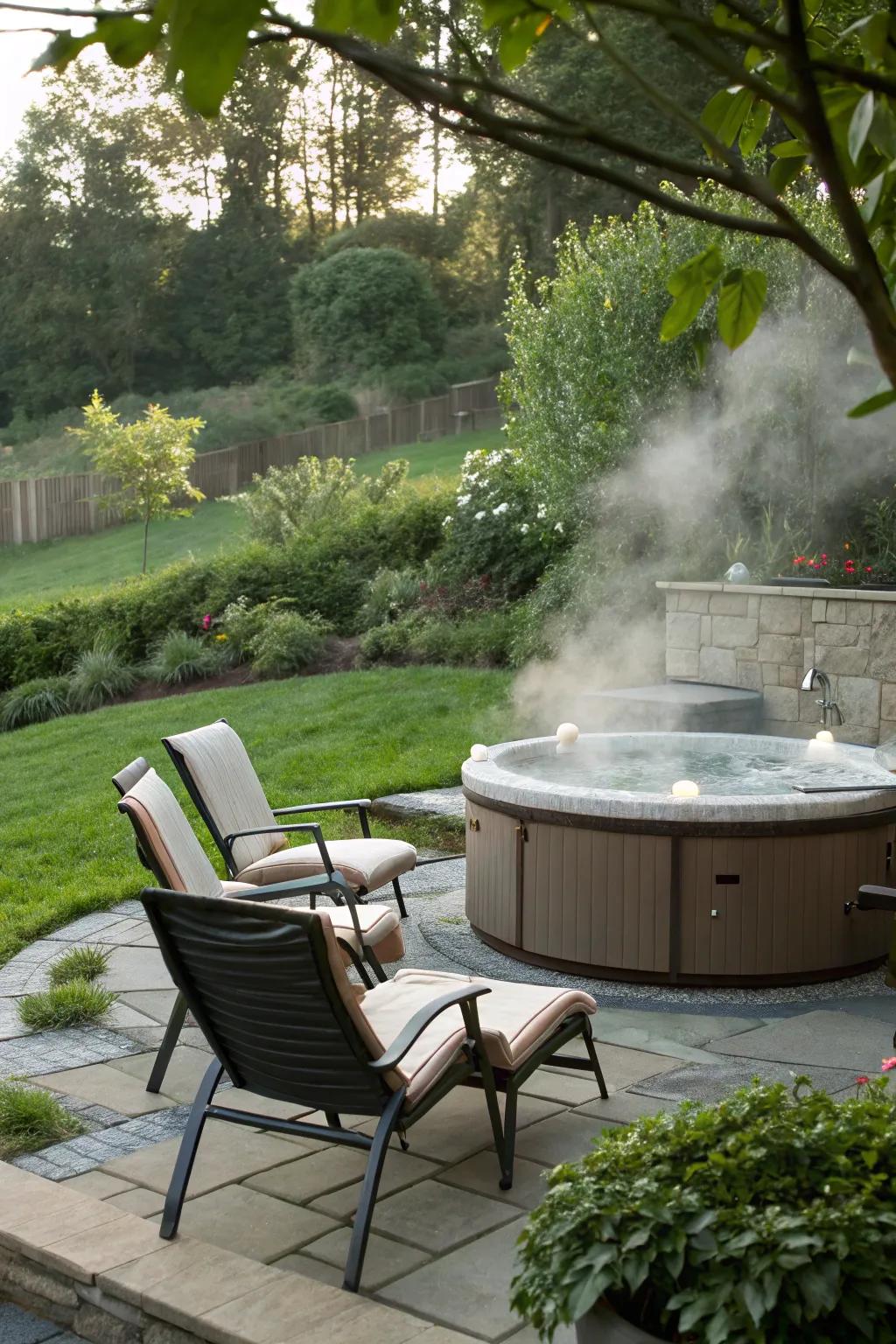 A comfortable seating area enhances the hot tub experience.